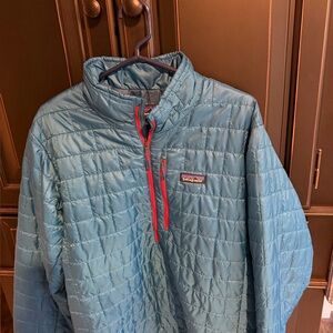 Patagonia Teal Quilted Jacket with Red Accents